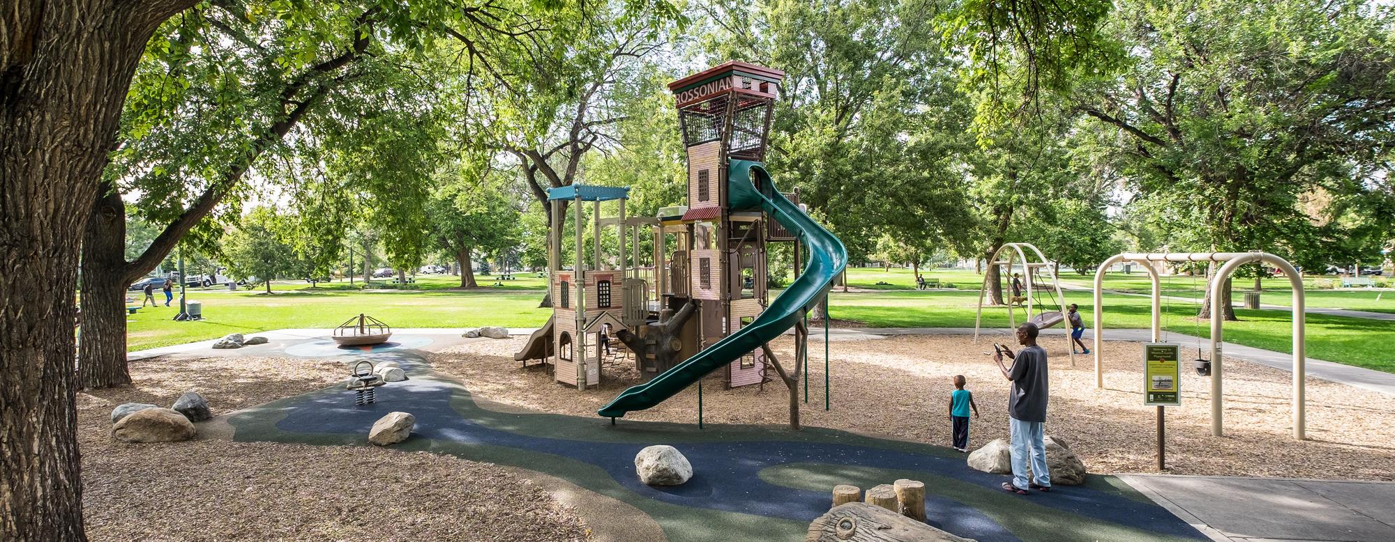 Mestizo-Curtis Park Denver, CO. This unique playground comes equipped with PlayBooster® play structure enclosed with DigiFuse® panels.