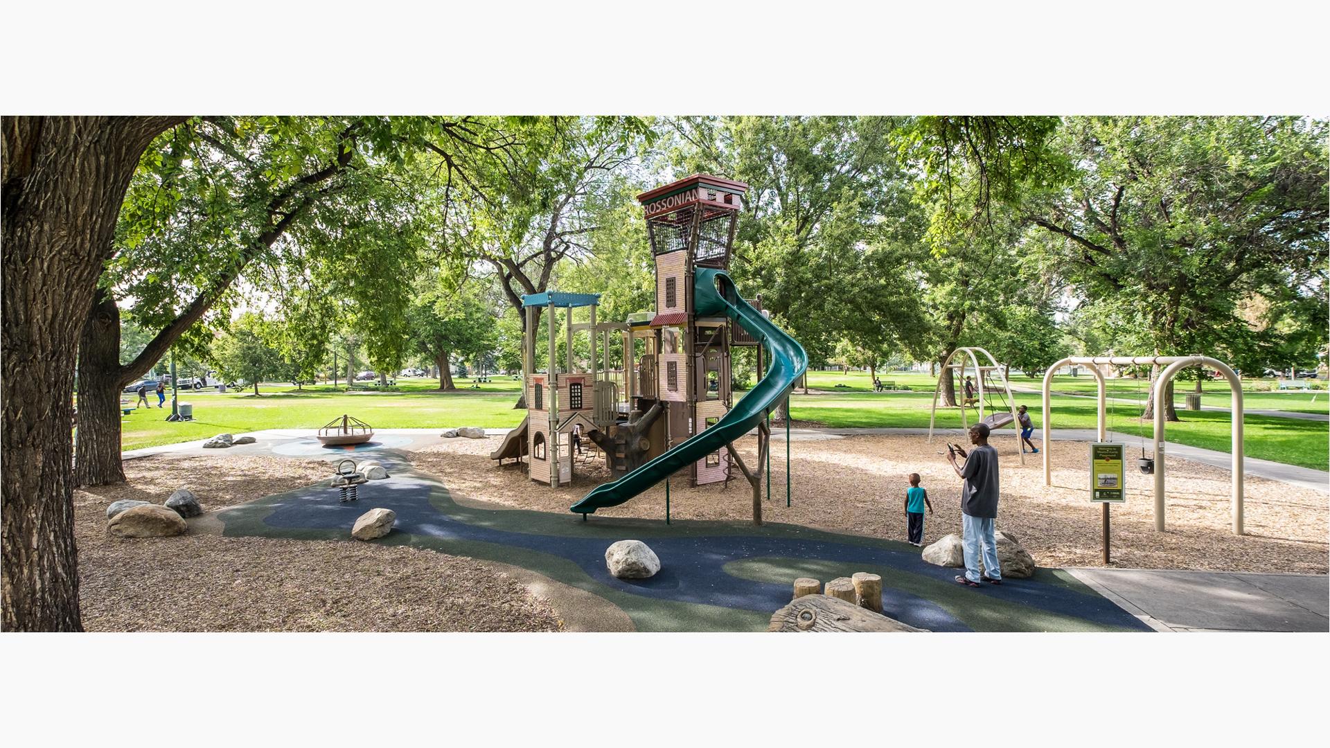 Mestizo-Curtis Park Denver, CO. This unique playground comes equipped with PlayBooster® play structure enclosed with DigiFuse® panels.