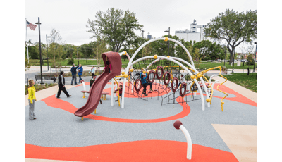 Legacy Commons, Rapid City, SD features an Evos® play system including a Sensory Play Center®, Sway Fun® Glider and accessible sensory garden. A mix of nature-inspired components, including custom rock outcrops typical of those found in the Black Hills. Finally, the Pulse™ Tennis and Pulse™ Table Tennis.