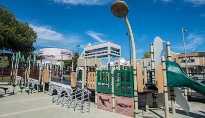 A custom play structure leading to slide.