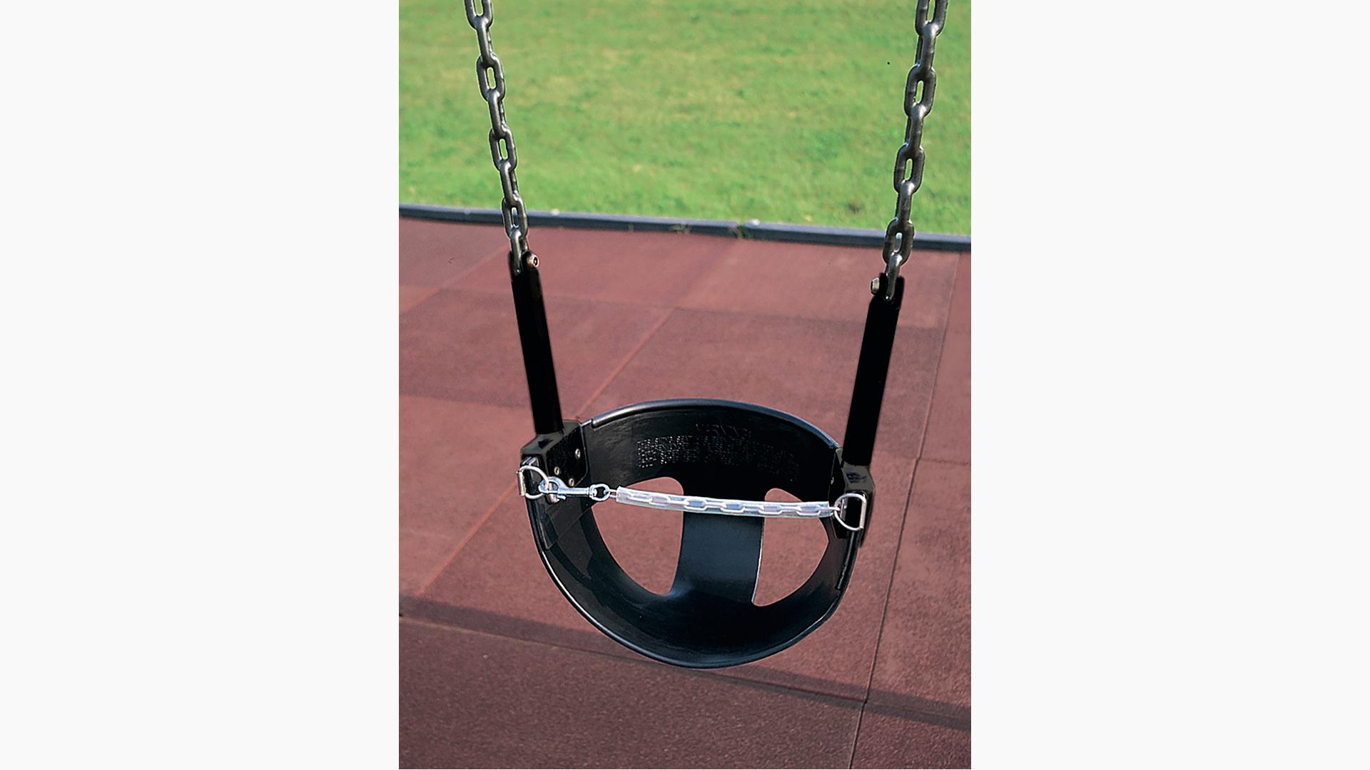 The Half-Bucket Seat with Chains is a playground swing seat option for children who need the support of a bucket seat with the easy access of a chain clasp.