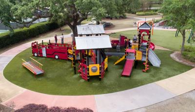 Overview of custom fire station play structure