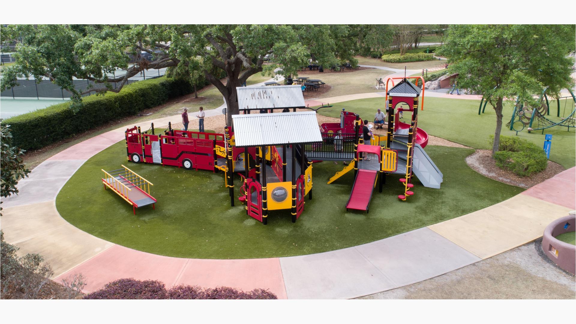 Overview of custom fire station play structure