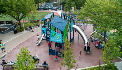 William E. Sheridan Playground - Playground Towers in urban city park