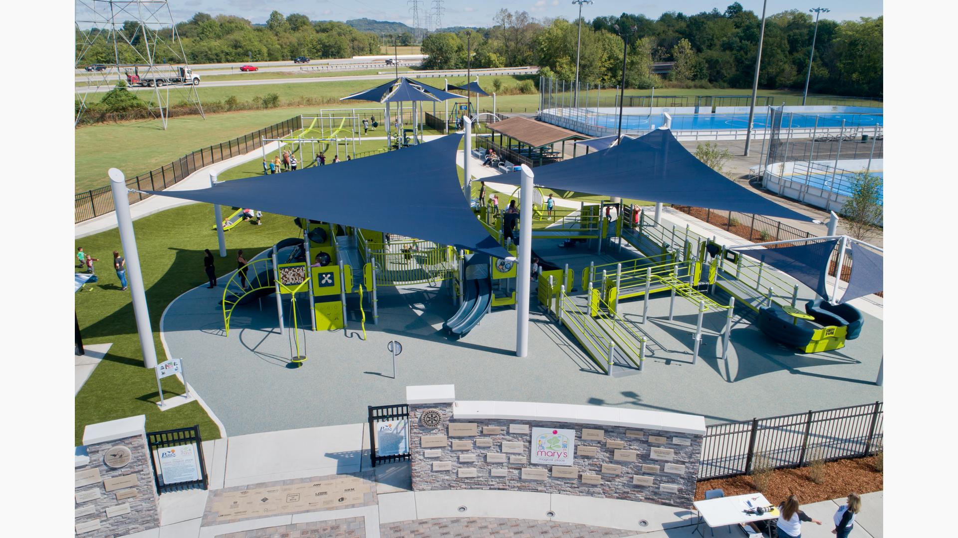 Mary's Magical Place, Hendersonville, TN. A fully ramped PlayBooster® play structure including Sway Fun® glider, sensory play panels, climbers and slides.