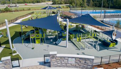 Mary's Magical Place, Hendersonville, TN. A fully ramped PlayBooster® play structure including Sway Fun® glider, sensory play panels, climbers and slides.